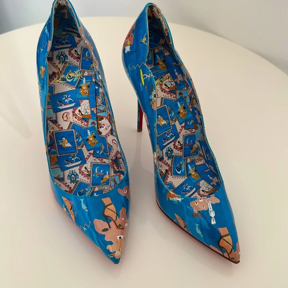 Christian Louboutin *NEW* Blue Patterned Women's Heels- Size 39.5 - Picture 4 of 13